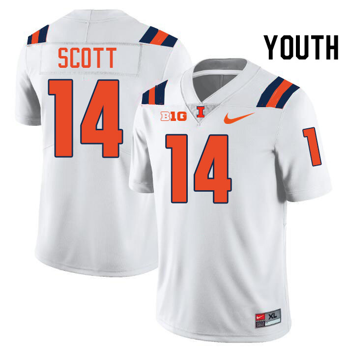 Youth #14 Xavier Scott Illinois Fighting Illini College Football Jerseys Stitched-White